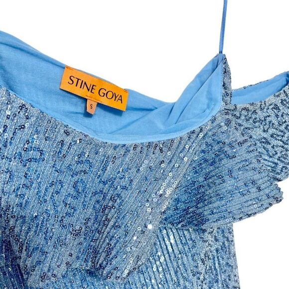 New STINE GOYA Kenza Cockail One Shoulder sequined minidress in Blue Size S - Picture 9 of 14